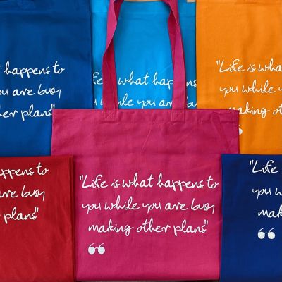 JOHN LENNON QUOTE COLOURED COTTON TOTE BAG